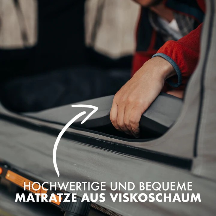 Naturbummer Dachzelt Flitzer 1 XL mit Hartschale und einer HOCHWERTIGEN UND BEQUEME MATRATZE AUS VISKOSCHAUM.