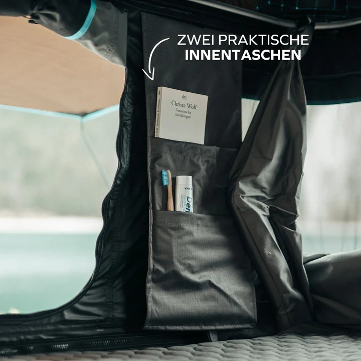 Naturbummler Dachzelt Flitzer 1 XL bis 4 Personen und ZWEI PRAKTISCHE INNENTASCHEN.