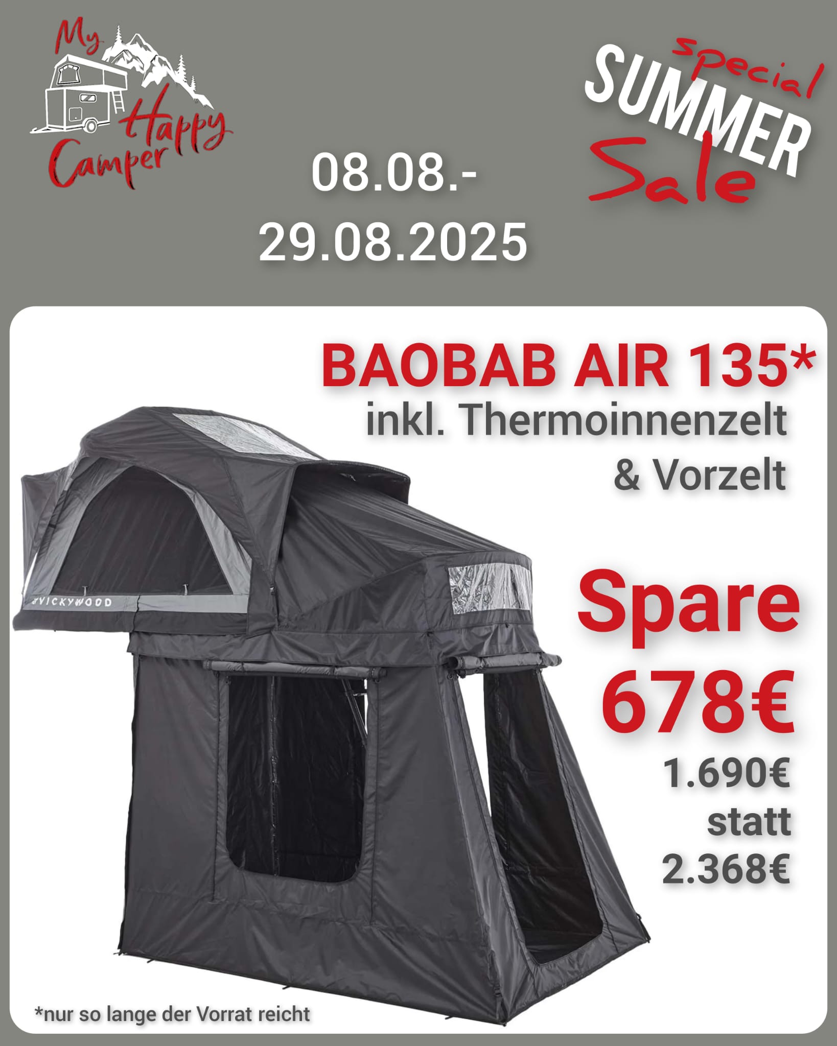 Baobab air 135 mit Vorzelt und Thermoinnenzelt im Summer Sale 